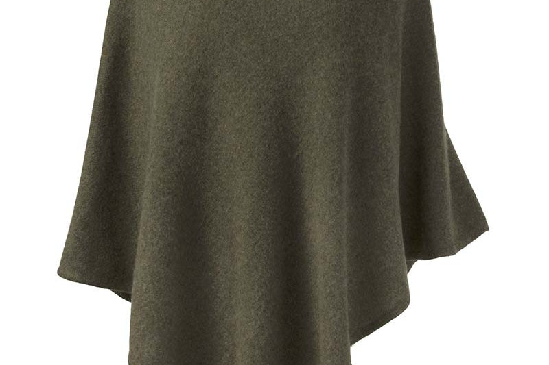 Alpine Cashmere Turtleneck Telluride Cashmere Poncho in Olive Green