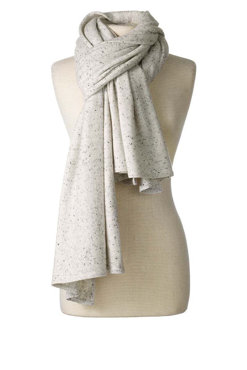 Alpine Cashmere's Luxurious Chunky Travel Wrap in Salt and Pepper Ivory Wrap Speckled with Black