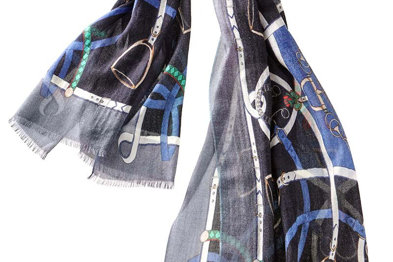 Alpine Cashmere Featherweight Printed Cashmere Verona Scarf in Black