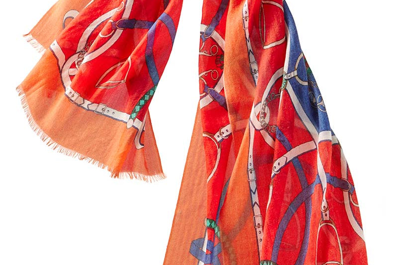 Alpine Cashmere Featherweight Printed Cashmere Verona Scarf in Scarlet Red