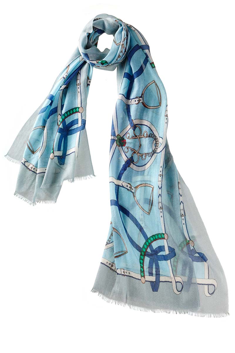 Alpine Cashmere Featherweight Printed Cashmere Verona Scarf in Turquoise Blue