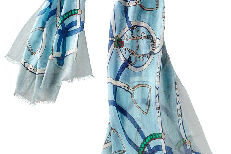 Alpine Cashmere Featherweight Printed Cashmere Verona Scarf in Turquoise Blue