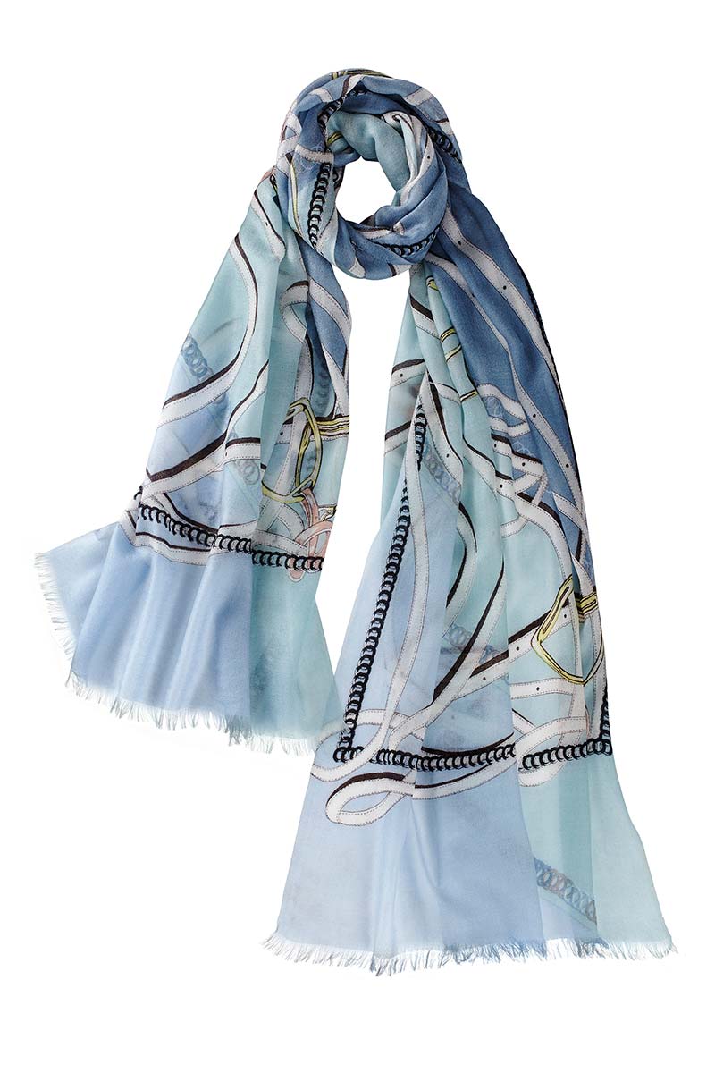 Alpine Cashmere's Featherweight Cheval Scarf in Marine Blue