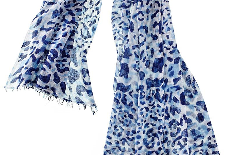 Alpine Cashmere's Leopard Scarf in Navy Blue