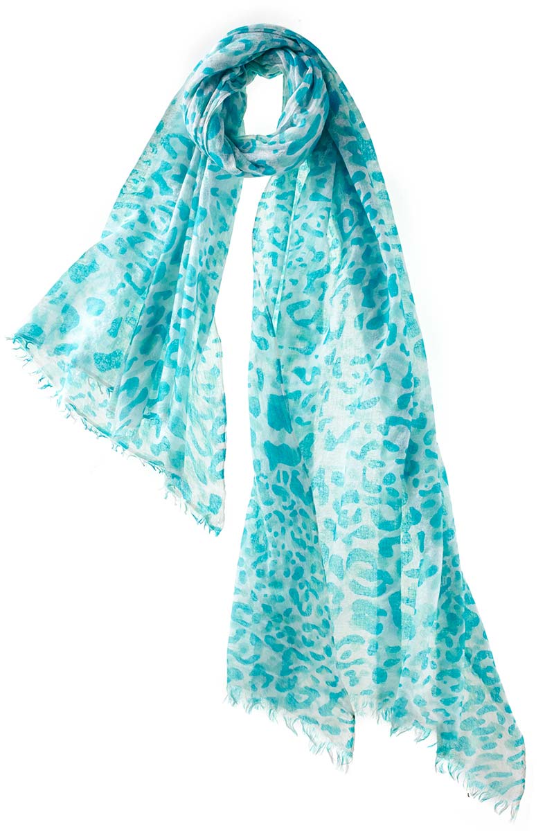 Alpine Cashmere's Leopard Scarf in Turquoise